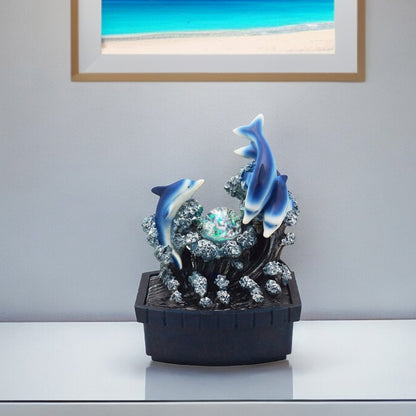 11" Blue Polyresin Dolphins Tabletop Fountain