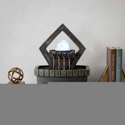 10" Brown Polyresin Geo and Pebbles Tabletop Fountain with LED Light