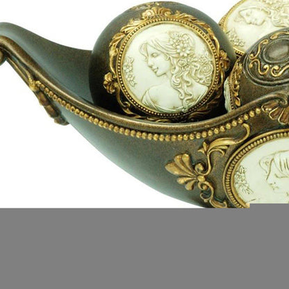8" Bronze Polyresin Classical Greek Decorative Bowl With Orbs