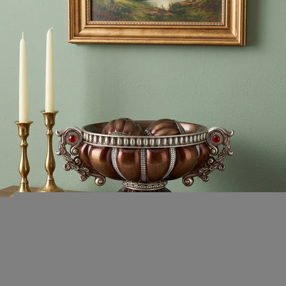 9" Reddish Bronze And Silver Polyresin Decorative Bowl With Orbs