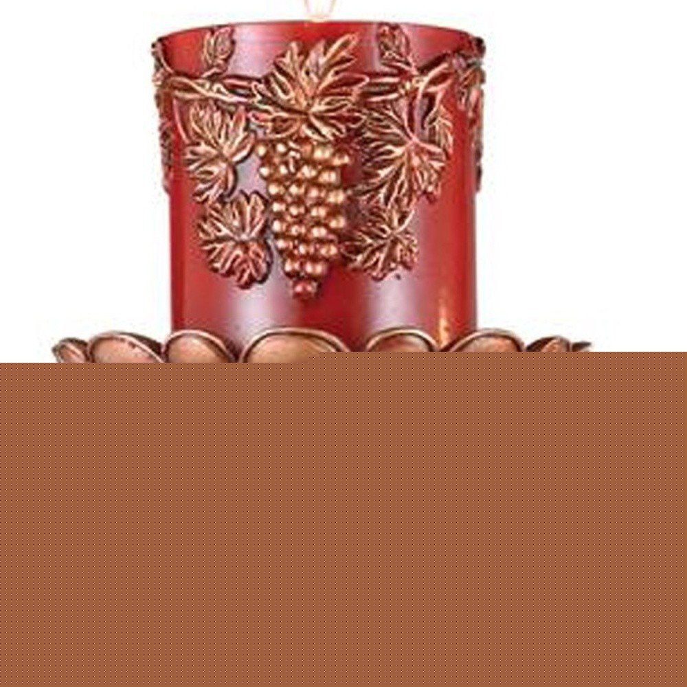 20" Bronze Brown And Red Floral Polyresin Tabletop Pillar Candle Holder With Candle