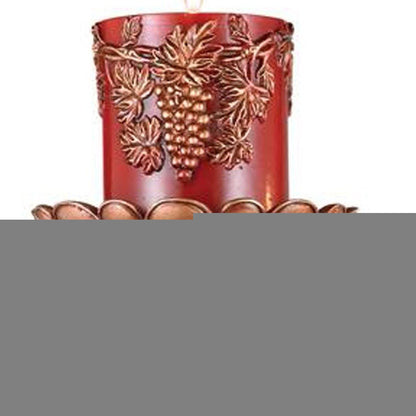 20" Bronze Brown And Red Floral Polyresin Tabletop Pillar Candle Holder With Candle