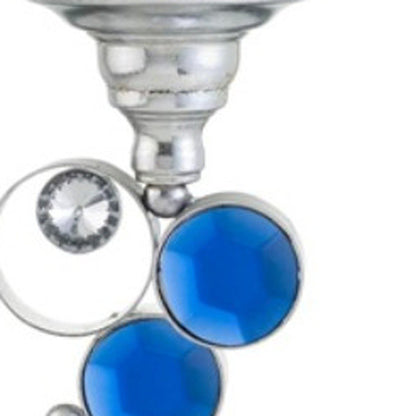 18" Blue Clear And Silver Polyresin Tabletop Hurricane Candle Holder