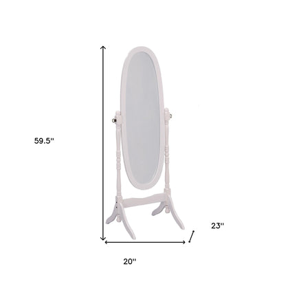 60" White Oval Wood Framed Freestanding Cheval Mirror