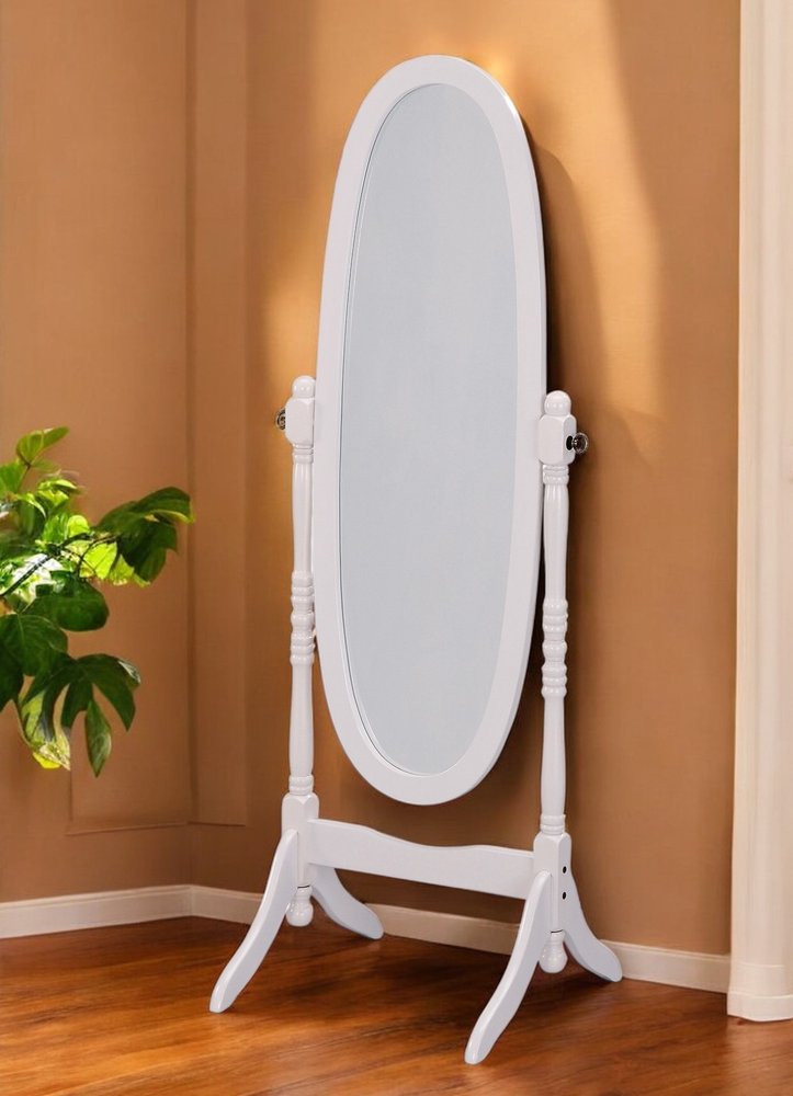 60" White Oval Wood Framed Freestanding Cheval Mirror
