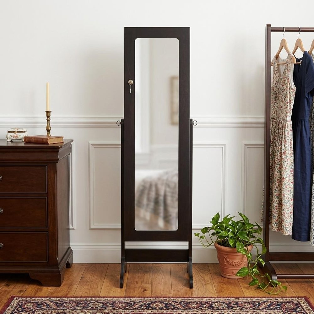 57" Brown Wood Freestanding Framed Cheval Mirror