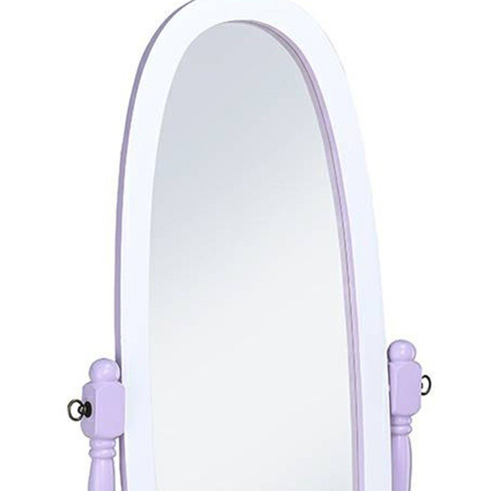 59" Purple And White Wood Freestanding Oval Framed Cheval Mirror