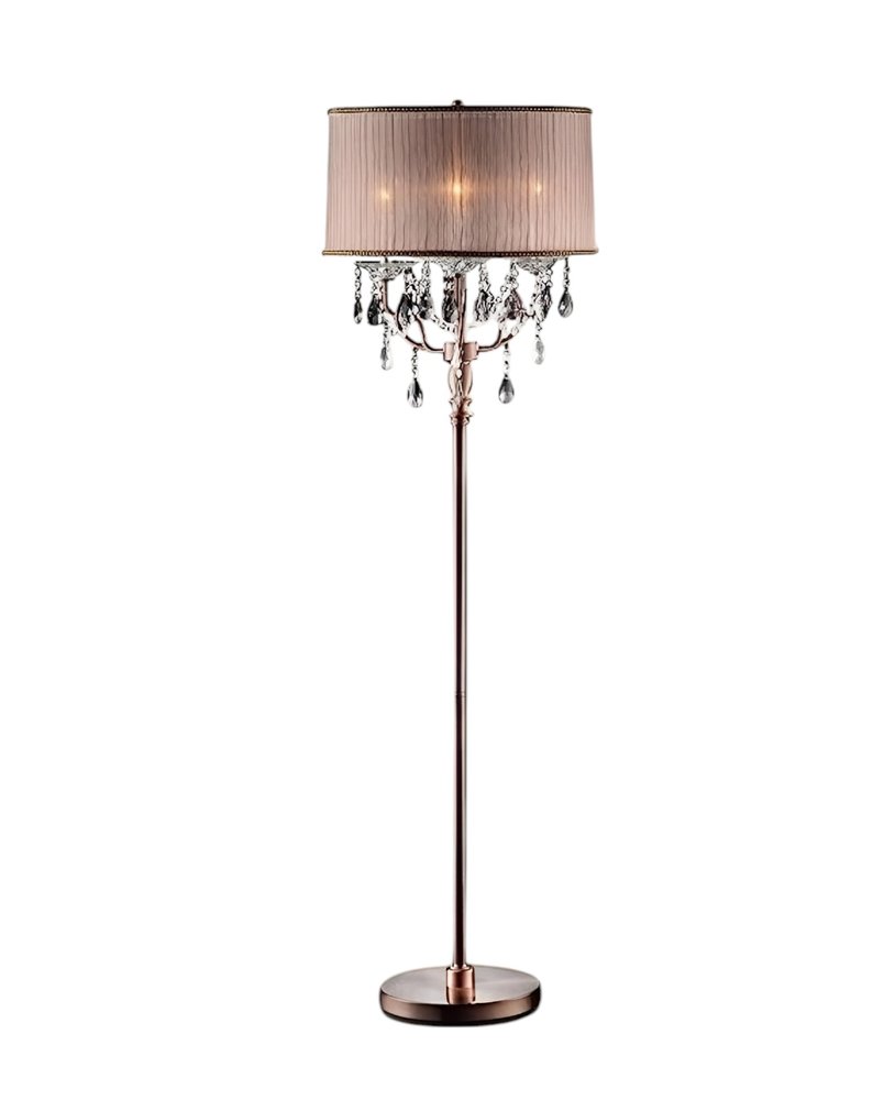 62" Silver Three Light Candelabra Floor Lamp With Pink Fabric Drum Shade