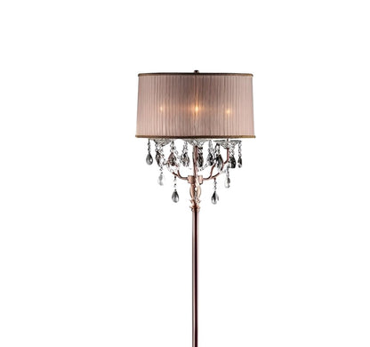 62" Silver Three Light Candelabra Floor Lamp With Pink Fabric Drum Shade