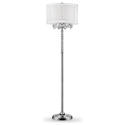 63" Silver Three Light Candelabra Floor Lamp With White Fabric Drum Shade