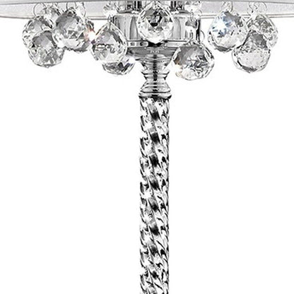 63" Silver Three Light Candelabra Floor Lamp With White Fabric Drum Shade