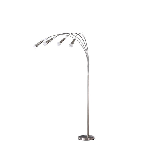 72" Silver Four Light LED Arc Floor Lamp With White