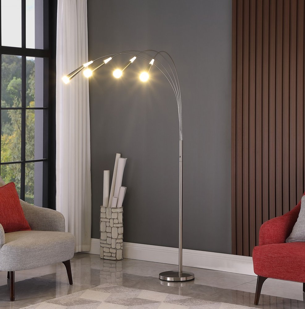 72" Silver Four Light LED Arc Floor Lamp With White