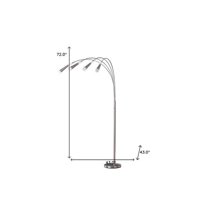 72" Silver Four Light LED Arc Floor Lamp With White