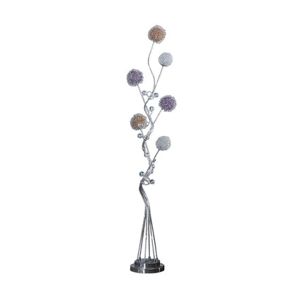 59" Silver Six Light LED Novelty Floor Lamp With Purple And White Metal Novelty Shade
