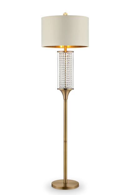 62" Gold Column Floor Lamp With Off White Metal Drum Shade