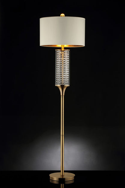 62" Gold Column Floor Lamp With Off White Metal Drum Shade