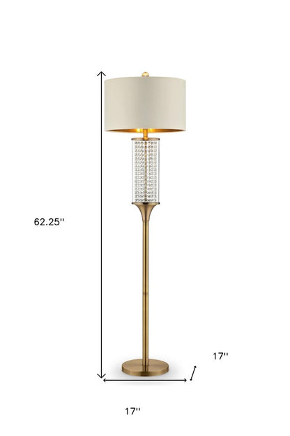 62" Gold Column Floor Lamp With Off White Metal Drum Shade