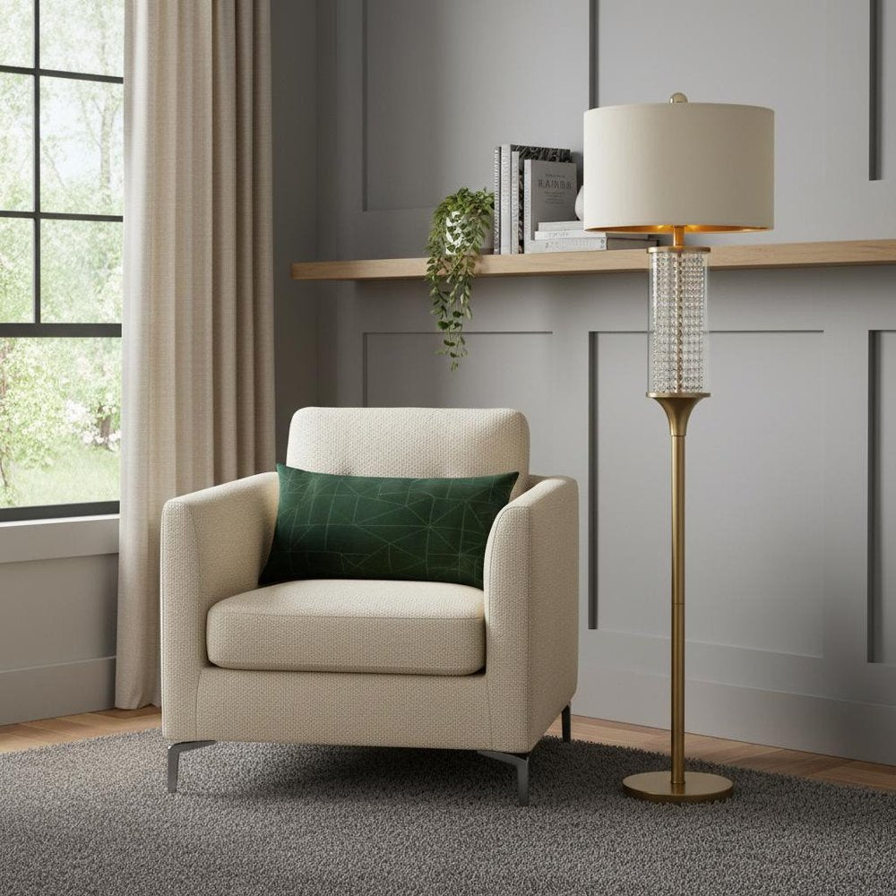 62" Gold Column Floor Lamp With Off White Metal Drum Shade