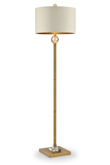 63" Gold Column Floor Lamp With Off White Metal Drum Shade