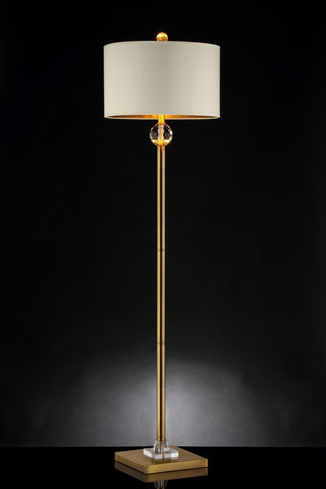 63" Gold Column Floor Lamp With Off White Metal Drum Shade