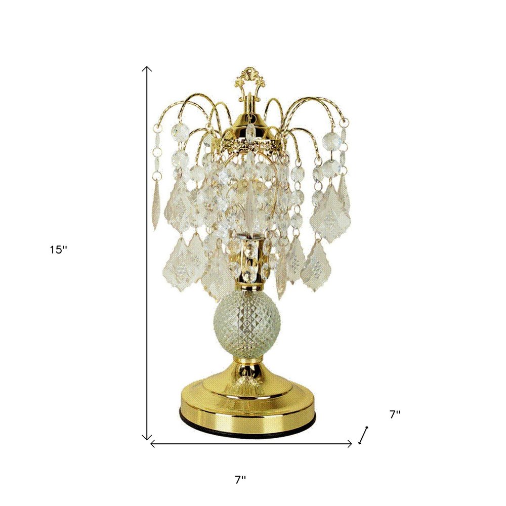 15" Gold And Faux Crystals Chandelier Style Table Lamp