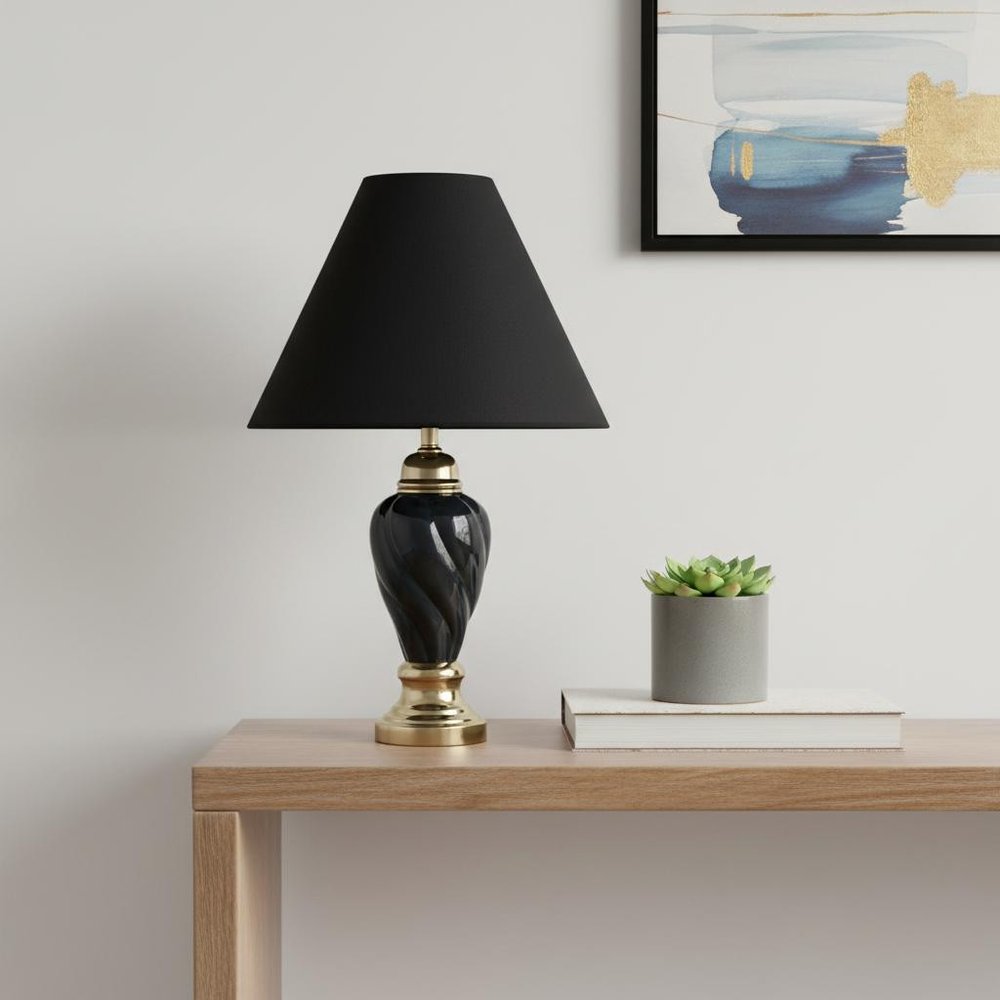 Gold and Navy Blue Table Lamp with Navy Blue Shade