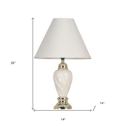 22" White Ceramic Bedside Table Lamp With Off-White Shade