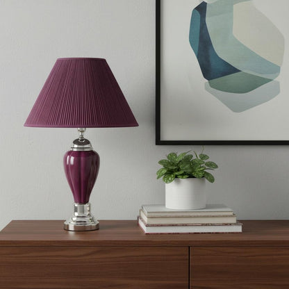 27" Silver Ceramic Bedside Table Lamp With Magenta Empire Shade