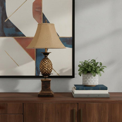 32" Gold Metal Pineapple Table Lamp With Gold Classic Empire Shade