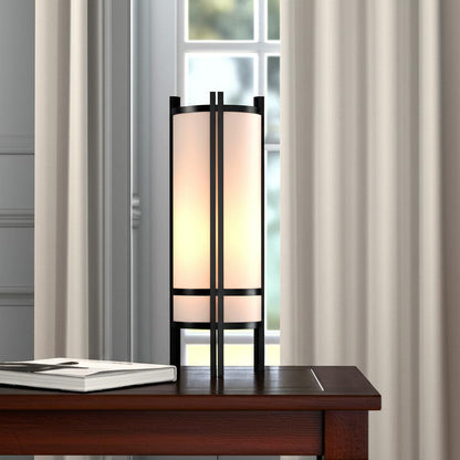 24" Black and Off White Cylinder Bedside Table Lamp