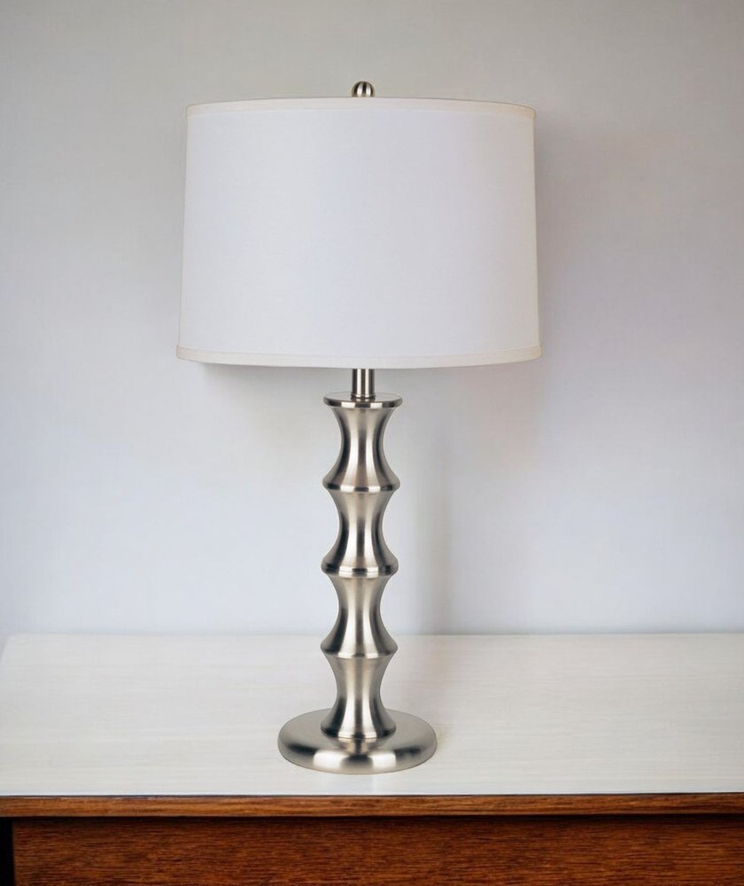 30" Black Solid Wood Bedside Table Lamp With White Shade