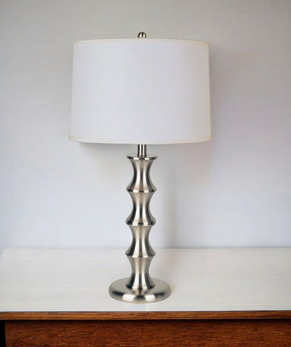 30" Black Solid Wood Bedside Table Lamp With White Shade