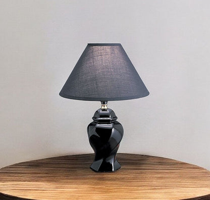 13" Black Ceramic Bedside Table Lamp With Black Shade