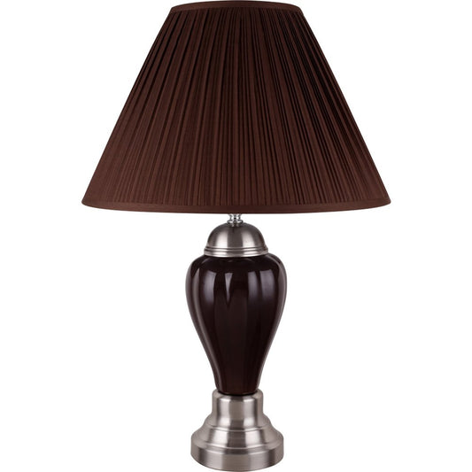 27" Ivory and Silver Ceramic Urn Table Lamp With White Empire Shade