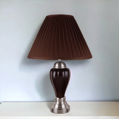 27" Gray and Silver Metal Urn Table Lamp With Gray Empire Shade