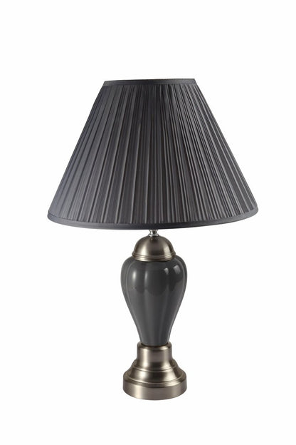 27" Ivory and Silver Ceramic Urn Table Lamp With White Empire Shade