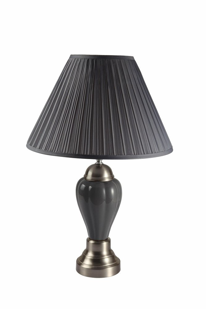 27" Ivory and Silver Ceramic Urn Table Lamp With White Empire Shade