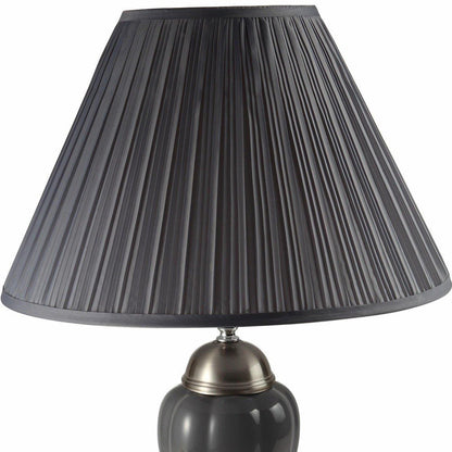 27" Ivory and Silver Ceramic Urn Table Lamp With White Empire Shade