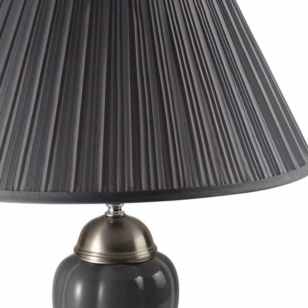 27" Ivory and Silver Ceramic Urn Table Lamp With White Empire Shade