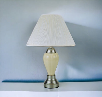 27" Gray and Silver Metal Urn Table Lamp With Gray Empire Shade
