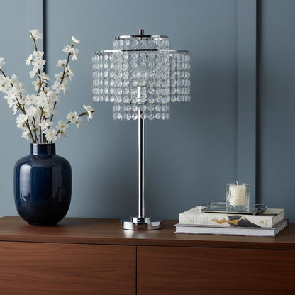 26" Silver Glam Two Tier Chandelier USB Table Lamp