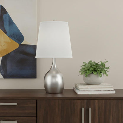 25" Silver Metal Gourd Table Lamp With White Tapered Drum Shade