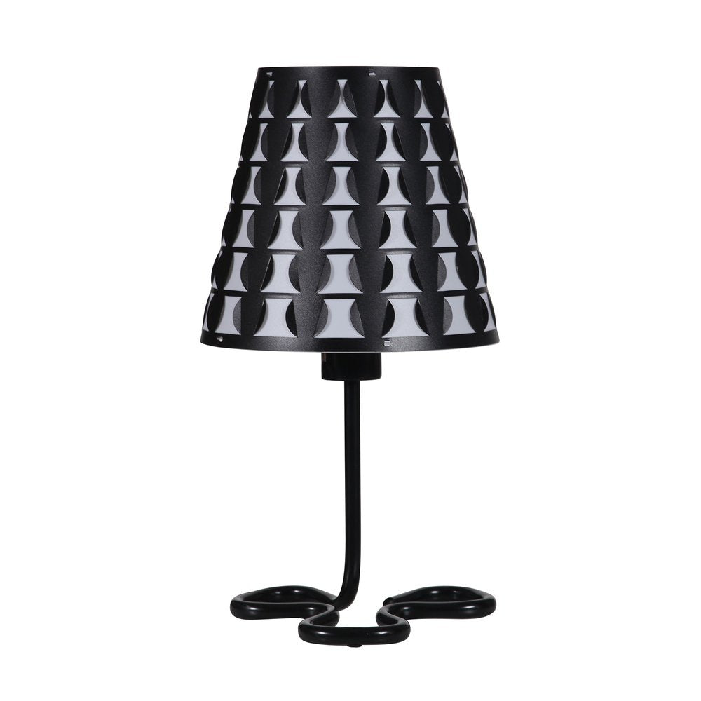 16" Black Bedside Table Lamp With Black And White Polka Dots Empire Shade