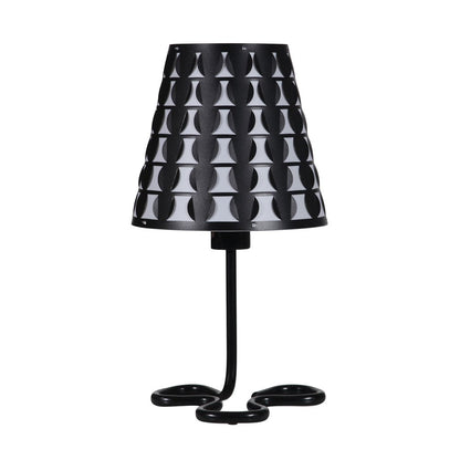 16" Black Bedside Table Lamp With Black And White Polka Dots Empire Shade