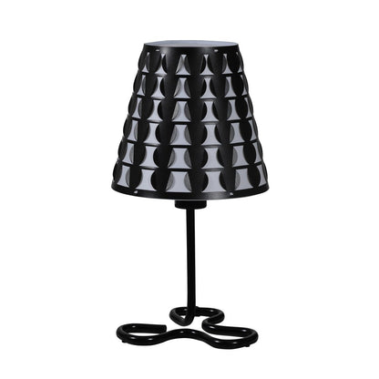 16" Black Bedside Table Lamp With Black And White Polka Dots Empire Shade