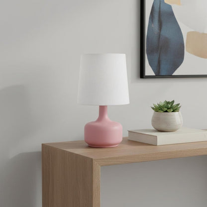 17" Blue Metal Bedside Table Lamp With White Shade