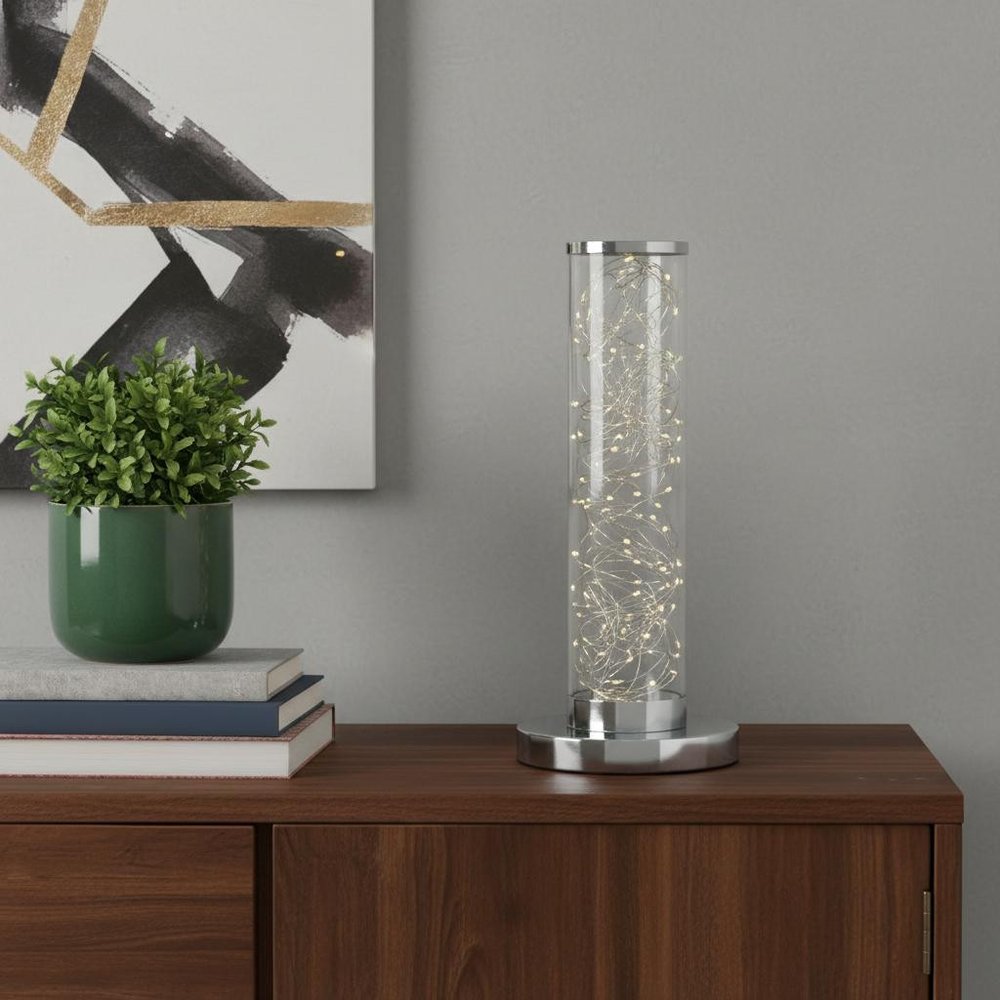 13" Silver Metal Column LED Rope Table Lamp With Clear