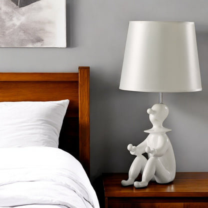 21" White Novelty Clown Table Lamp With White Empire Shade