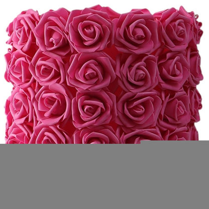 18" Silver Bedside Led Table Lamp With Red Flowers Drum Shade